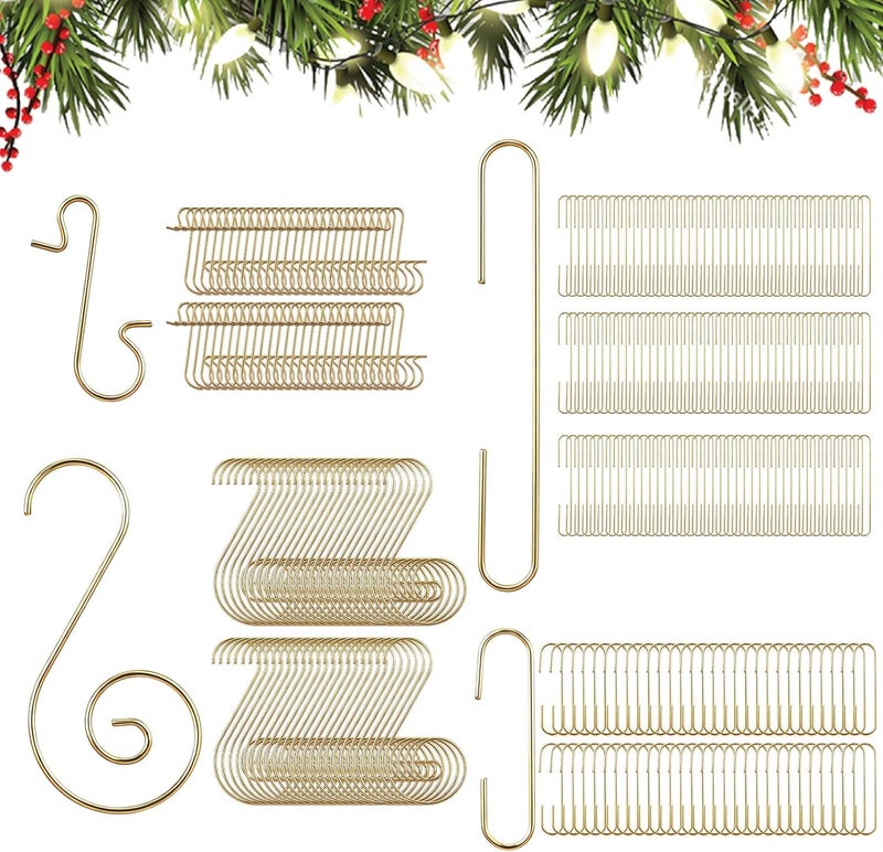 CraftyDream 300 Pieces Christmas Ornament Hooks Metal Wire Hooks Ornament Christmas Tree Hanger in 3 for Xmas Holiday Hanging Decorations (Gold) - Image 1